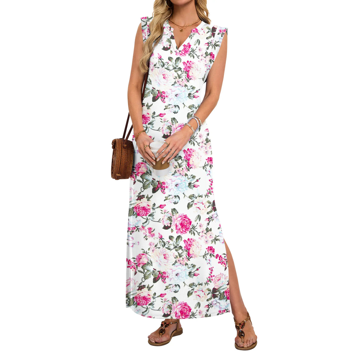 Summer Dresses for Women 2026 Wrink Free Beach Vacation Dress Sundresses Ladies Tropical Pockets Maxi Dress