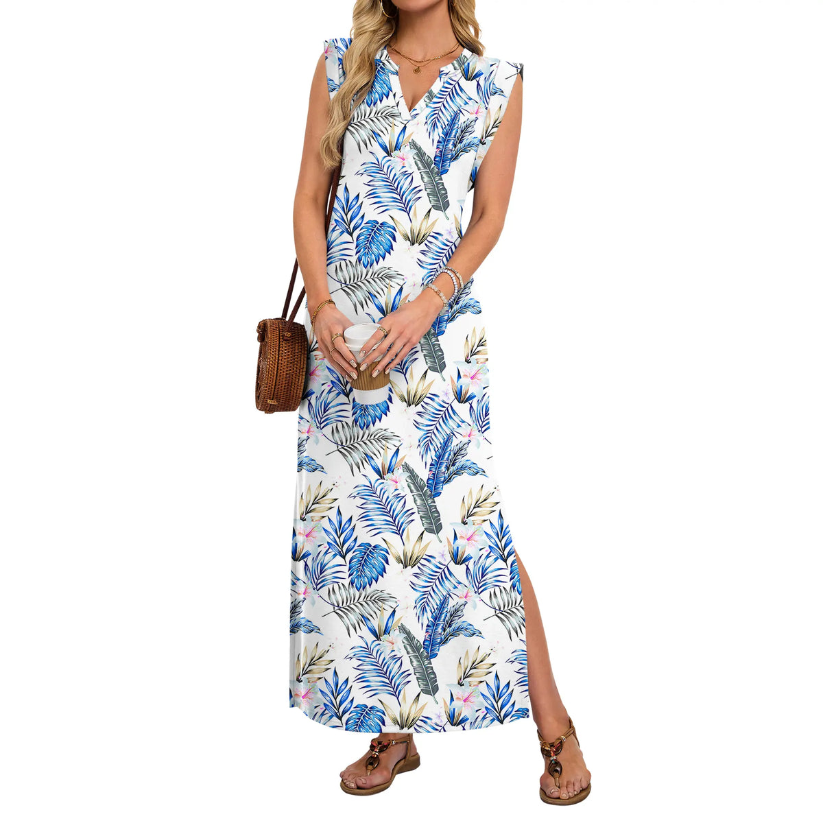 Summer Dresses for Women 2026 Wrink Free Beach Vacation Dress Sundresses Ladies Tropical Pockets Maxi Dress