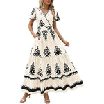 Women's Summer Casual V Neck Boho Maxi Dress Flowy Aline Bell Sleeve Tiered Floral Dresses with Pocket Comfort Bohemian Womenswear V-Neck Short Sleeve