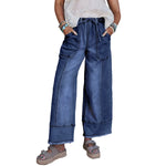 Women’s High-Waist Drawstring Wide-Leg Denim Jeans with Pockets