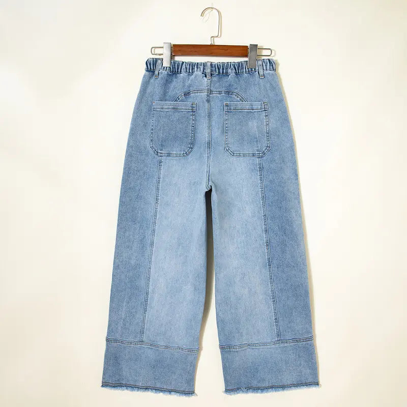 Women’s High-Waist Drawstring Wide-Leg Denim Jeans with Pockets