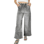 Women’s High-Waist Drawstring Wide-Leg Denim Jeans with Pockets