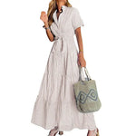 Women’s Button-Down Striped Maxi Dress with Belt