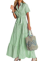 Women’s Button-Down Striped Maxi Dress with Belt