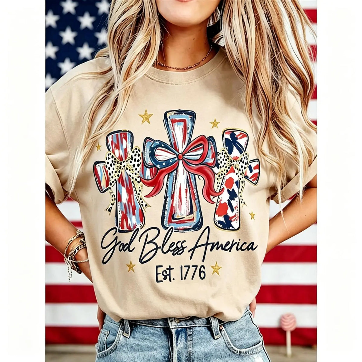 Vintage USA 250th Anniversary God Bless America Washed Tee