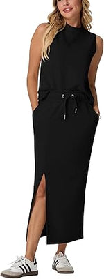 Two Piece Sets Mock-Neck Top & Elastic Waist Midi Skirt with Pockets