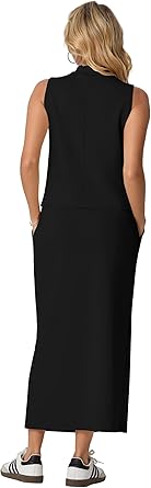 Two Piece Sets Mock-Neck Top & Elastic Waist Midi Skirt with Pockets