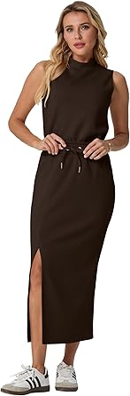 Two Piece Sets Mock-Neck Top & Elastic Waist Midi Skirt with Pockets