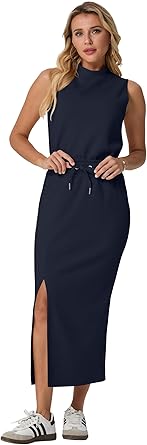 Two Piece Sets Mock-Neck Top & Elastic Waist Midi Skirt with Pockets
