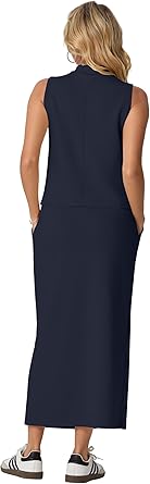 Two Piece Sets Mock-Neck Top & Elastic Waist Midi Skirt with Pockets