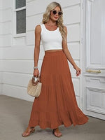 Women's Mock-Neck Matching Set: Effortless Wrinkle-Free Knit Midi Skirt Outfit