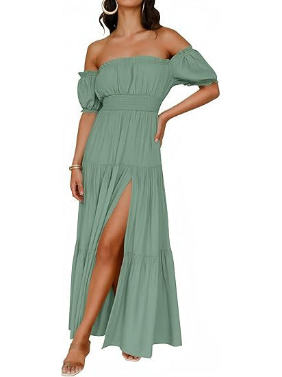Women's Off Shoulder Side Split Flowy Maxi Dress