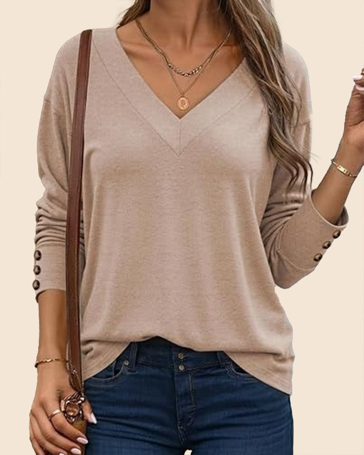 Women's Casual Long Sleeve V Neck Pullover Shirts