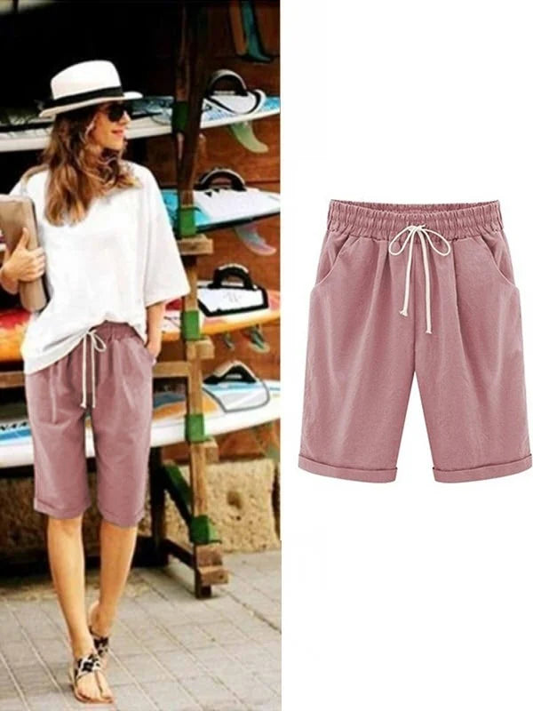 Plain with Pockets Sashes Holiday Loose Shorts (9 Colors)