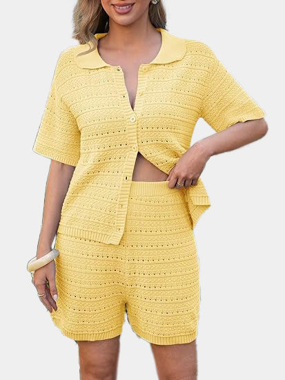 Women's Crochet Knit Tops and Shorts 2 Piece