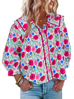 Women's Vibrant Floral Print Collar Blouse