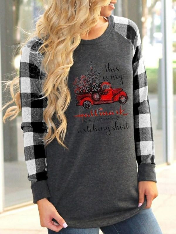 Christmas Truck Alphabet Print Long Sleeves Sweatshirt