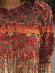 Casual Ethnic Floral Print Loose Pullover Sweatshirt