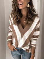 Stripe Splicing V-neck Long Sleeves Sweater
