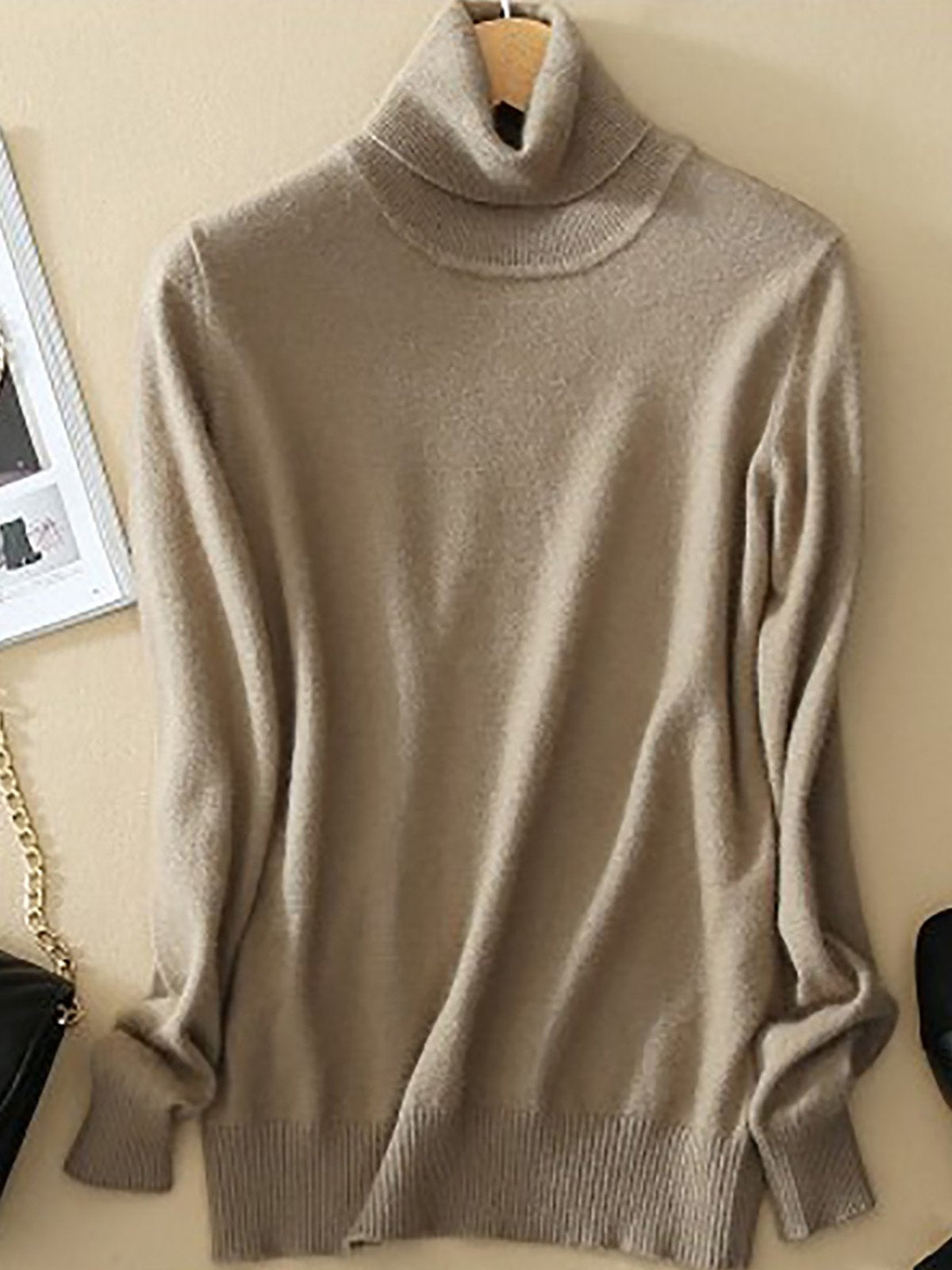 Solid Color Casual High Neck Long Sleeves Sweater