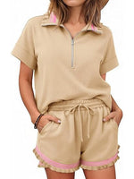 Women's Striped Trim Half-Zip Lounge Set