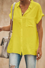 Women's Shirt Collar Solid Color Buttons Short Sleeves Shirt