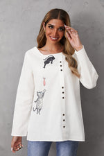 Women's Round Neck Animal Print Long Sleeves Blouse