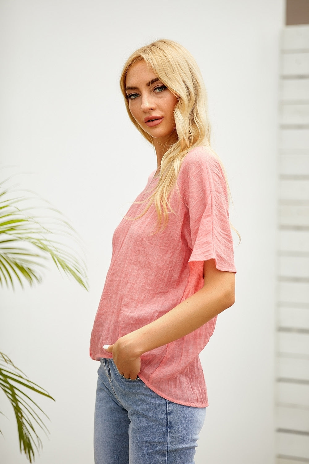 Solid Color Casual Round Neck Short Sleeves T-shirt