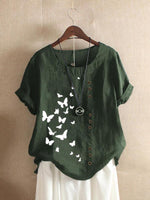 Butterflies Print O-neck Short Sleeves T-shirt