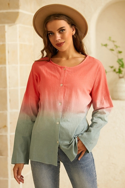 Plain Casual Round Neck Long Sleeves Blouse