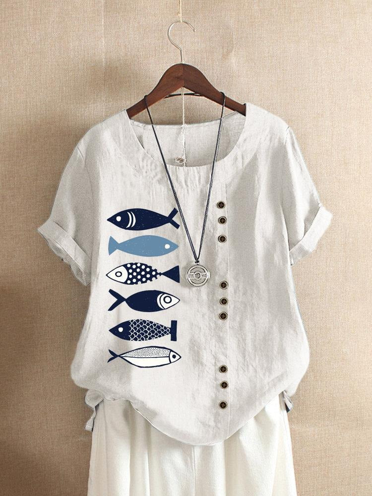 Animal Print O-neck Short Sleeves T-shirt