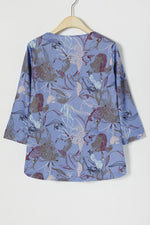 Graphic Print V-neck 3/4 Sleeves Blouse