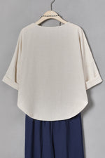 Solid Color Casual Round Neck 3/4 Sleeves Blouse