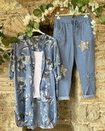 Floral Print Buttons Short Sleeves Two Piece Suit