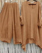 Solid Color Casual V-neck Short Sleeves Two Piece Suit