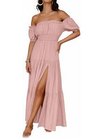 Women's Off Shoulder Side Split Flowy Maxi Dress