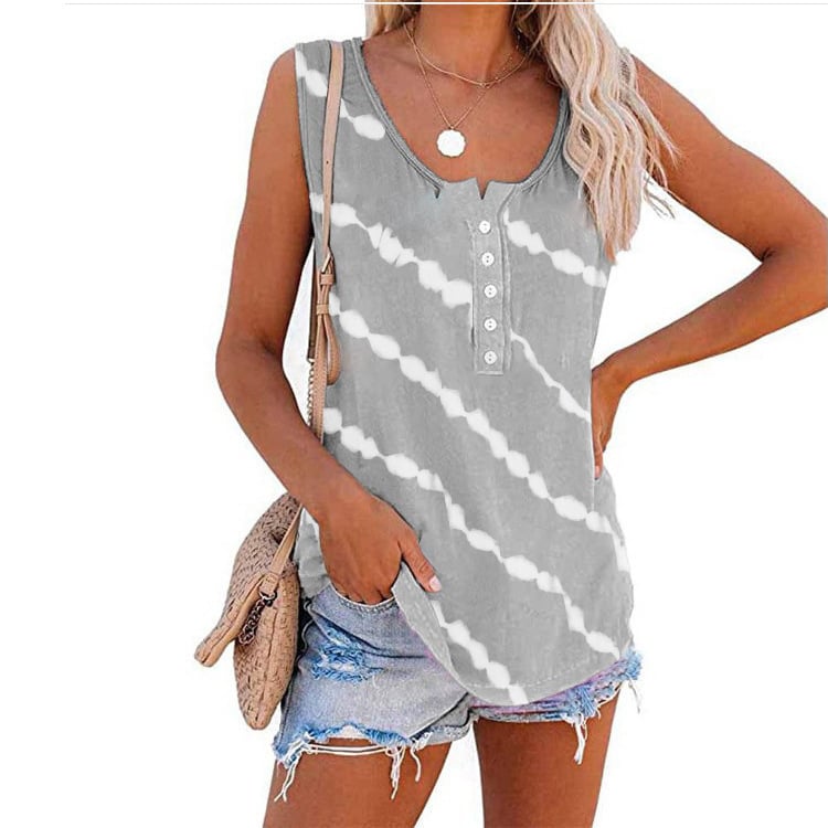 Summer Casual Stripes Buttons Sleeveless Tank Top