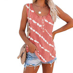 Summer Casual Stripes Buttons Sleeveless Tank Top