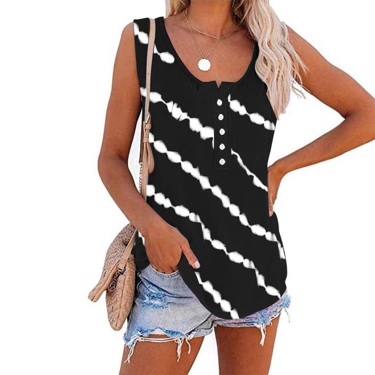 Summer Casual Stripes Buttons Sleeveless Tank Top