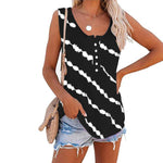 Summer Casual Stripes Buttons Sleeveless Tank Top