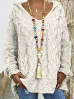 Women's Sweaters Solid V-Neck Twist Knit Hoodie Sweater
