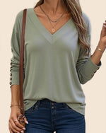 Women's Casual Long Sleeve V Neck Pullover Shirts