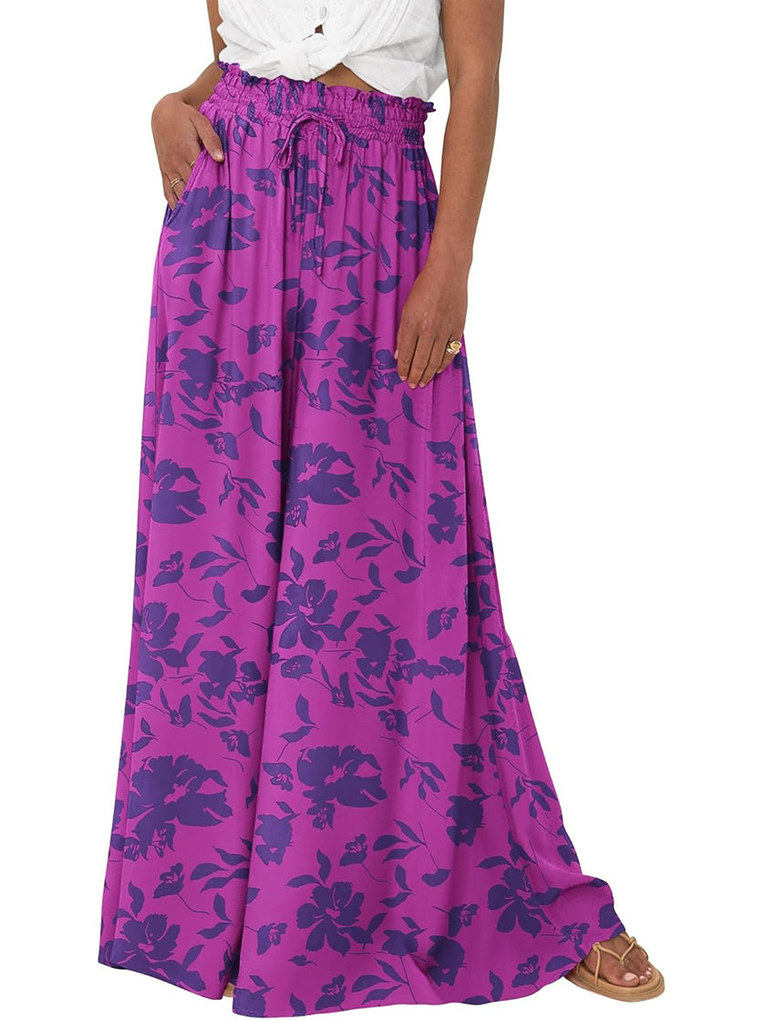 Women's Soft Floral Print Wide Leg Pants