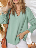 Women's 3/4 Sleeve V Neck Pleated Business Tops