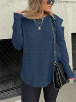 Cut Out Sleeve Raw Edge Solid Sweatshirt