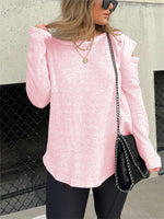 Cut Out Sleeve Raw Edge Solid Sweatshirt