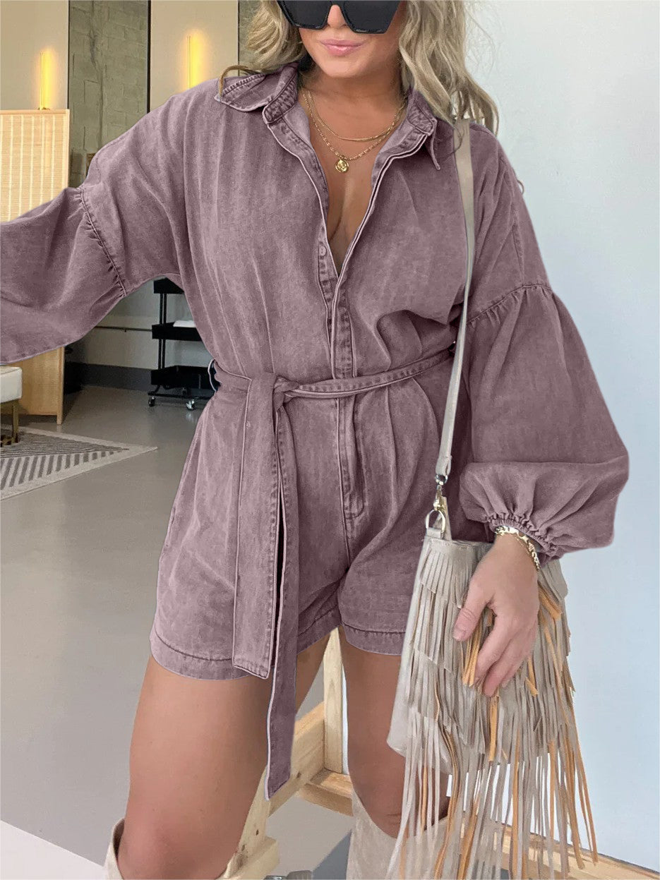 Women's Denim Button Down Romper