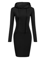 Women Pocket Knee Length Slim Casual Pullover Hoodie Dress