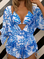 Geometric Print Halter Bikini Swimsuit & Cover Up 3 Piece Set