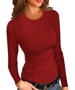 Round Neck Stretch Slim Ribbed Basic Shirts